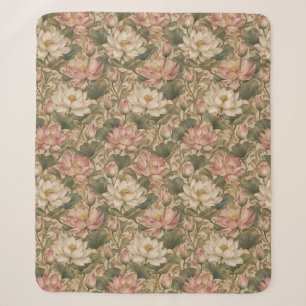 Vintage Wasserlotus Botanisches Blumenmuster Sherpadecke