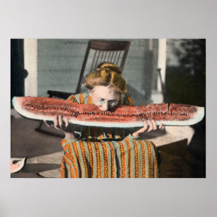 Vintage Wassermelone, die Plakat isst