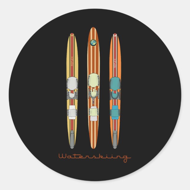 Vintage Wasserski Runder Aufkleber (Vorderseite)