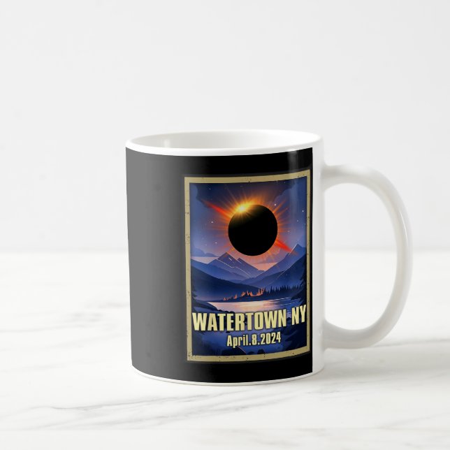 Vintage Wasserstadt Ny Total Solar Eclipse 2024 Kaffeetasse (Rechts)