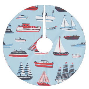 Vintage Wassertransport-Doodle-Muster Polyester Weihnachtsbaumdecke