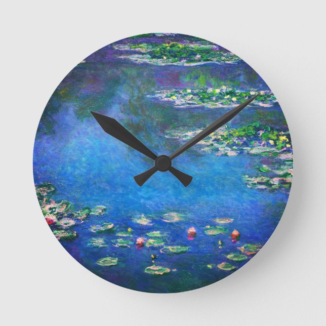 Vintage Water Lilies by Claude Monet Runde Wanduhr (Vorderseite)