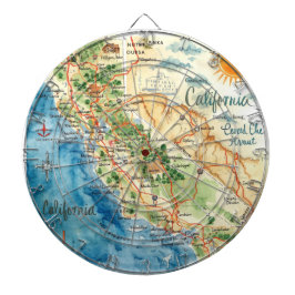 Vintage Watercolor California Travel Map Art Dartscheibe