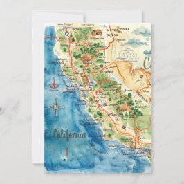 Vintage Watercolor California Travel Map Art Feiertagskarte