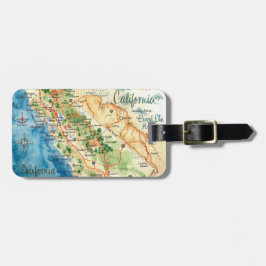 Vintage Watercolor California Travel Map Art Gepäckanhänger