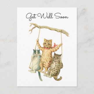 Vintage Watercolor Cats on a Swing Get Well Soon Postkarte
