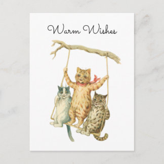 Vintage Watercolor Cats on a Swing Warm Wishes Postkarte