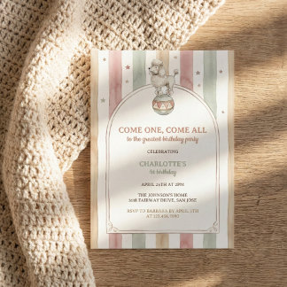 Vintage Watercolor Circus Poodle Carnival Birthday Einladung