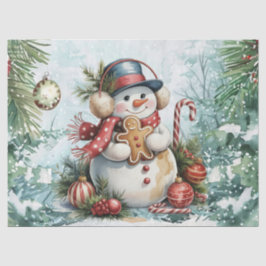 Vintage Watercolor Decoupage Christmas Snowman Seidenpapier