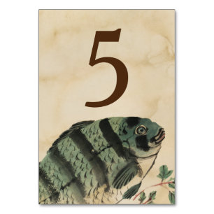 Vintage Watercolor-Fisch-Tischnummer Tischnummer