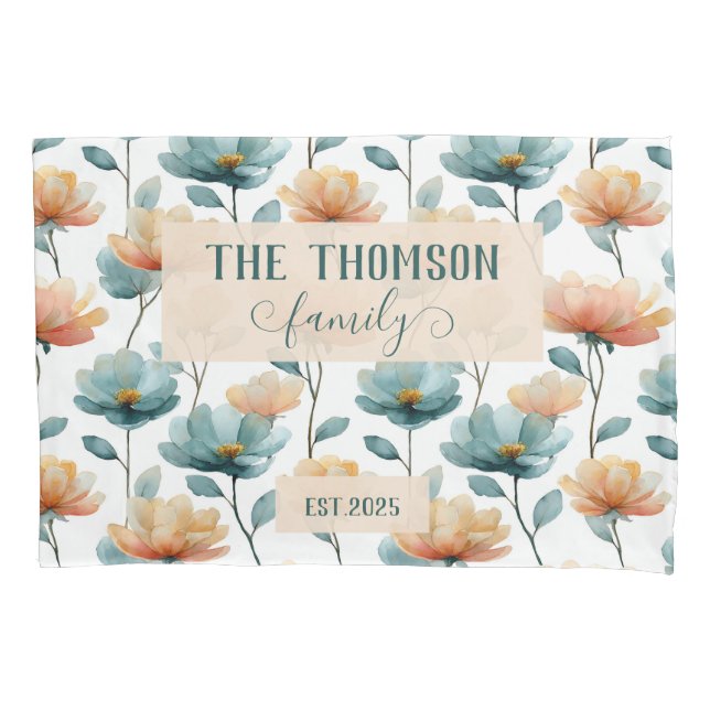 Vintage Watercolor Floral Family Heritage Kissenbezug (Vorderseite)