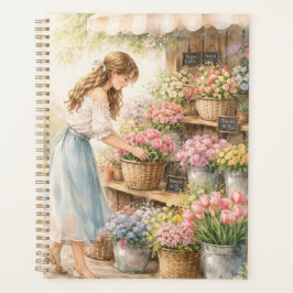 Vintage Watercolor Flower Market Girl Planner Note Planer