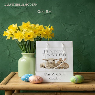 Vintage Watercolor Lamb & Rabbit Easter Mittlere Geschenktüte