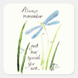 Vintage Watercolor-Libelle: Erinnern Sie sich imme Quadratischer Aufkleber