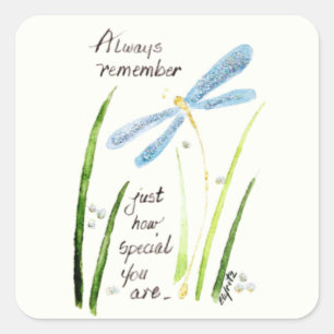 Vintage Watercolor-Libelle: Erinnern Sie sich imme Quadratischer Aufkleber