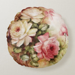 Vintage Watercolor-Rosen-viktorianische Blumen mit Rundes Kissen