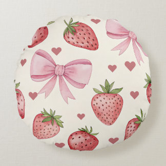 Vintage Watercolor Strawberry Decorative Pillow Rundes Kissen