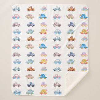 Vintage Watercolor Toy Cars Sherpa Blanket Sherpadecke