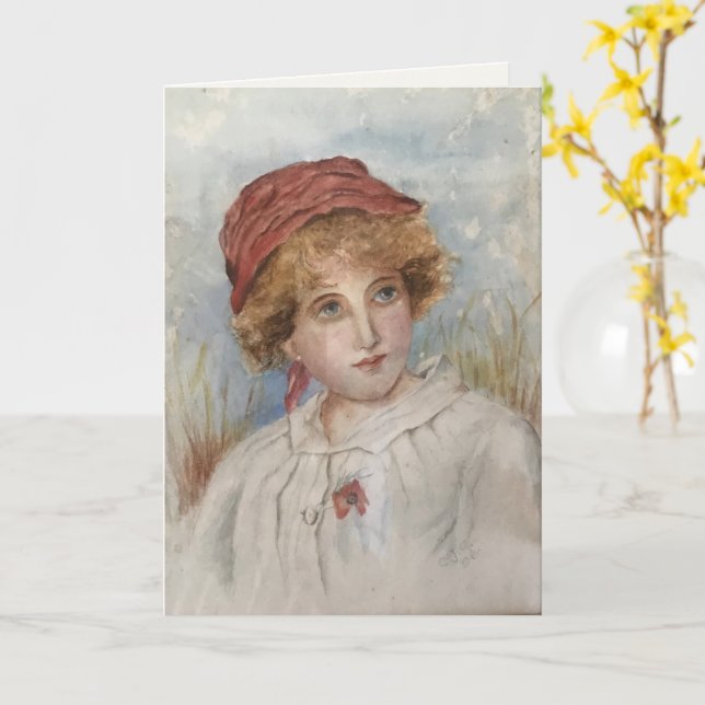 Vintage Watercolour Portrait | Blank Greeting Card Karte (Gelbe Blume)
