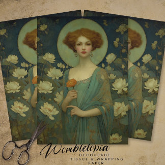 Vintage Waterlily Lady Portrait Art Nouveau Style Seidenpapier