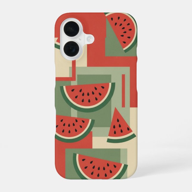 Vintage Watermelon Block Pattern iPhone 16 Hülle (Rückseite)
