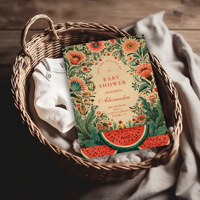 Vintage Watermelon Garden Botanical Baby Shower Einladung (Von Creator hochgeladen)