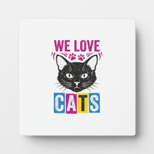 Vintage We Love Cats Katzen Gesicht Grafik T-Shirt Fotoplatte