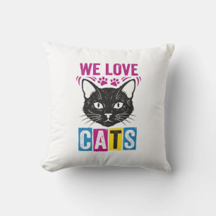 Vintage We Love Cats Katzen Gesicht Grafik T-Shirt Kissen