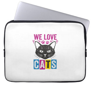 Vintage We Love Cats Katzen Gesicht Grafik T-Shirt Laptopschutzhülle