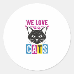 Vintage We Love Cats Katzen Gesicht Grafik T-Shirt Runder Aufkleber