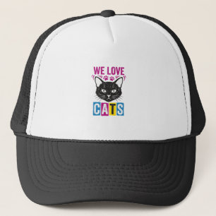 Vintage We Love Cats Katzen Gesicht Grafik T-Shirt Truckerkappe