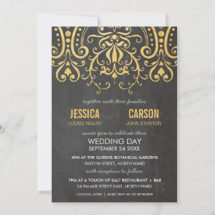 VINTAGE WEDD INVITE Goldfolie filigraner Damast Einladung