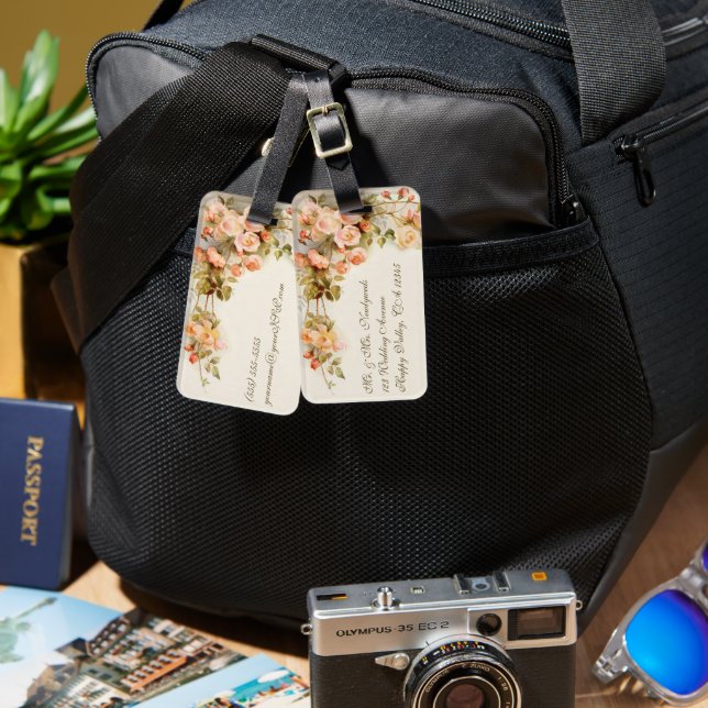 Vintage Wedding, antike Rosa Rose Blume Blumenstra Gepäckanhänger (Vorderseite & Rückseite)