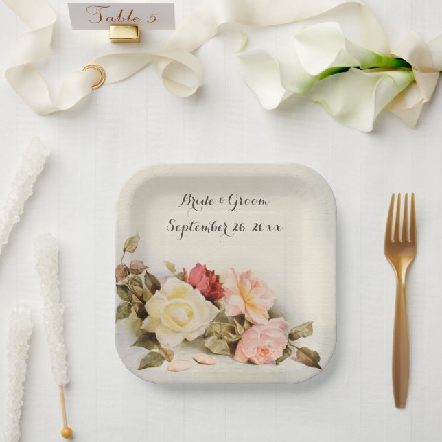 Vintage Wedding Antique Garden Rose Blume Pappteller (Hochzeit)