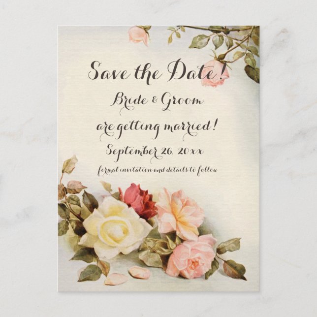 Vintage Wedding Antique Garden Rose Blume Postkarte (Vorderseite)