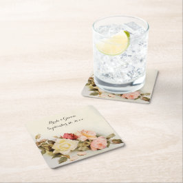 Vintage Wedding Antique Garden Rose Blume Rechteckiger Pappuntersetzer