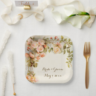 Vintage Wedding Antique Rosa Blume Pappteller