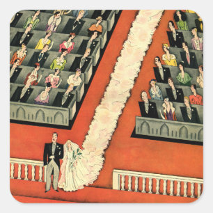 Vintage Wedding, Art Deco Bridge und Groom neu ver Quadratischer Aufkleber