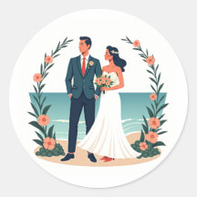 Vintage Wedding Beach Sticker