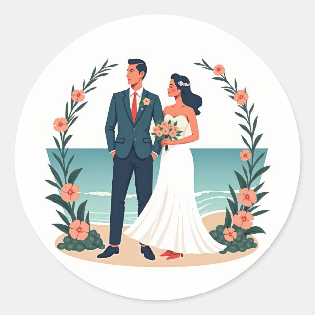 Vintage Wedding Beach Sticker (Vorderseite)