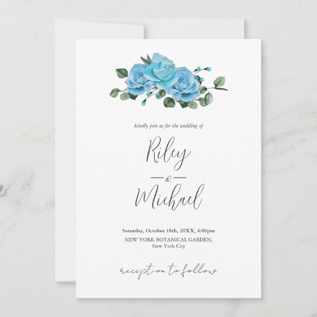 Vintage Wedding Blume Rustic Blue Rose Einladung (Vorderseite)