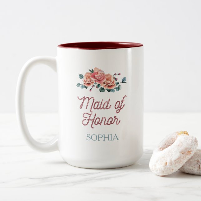 Vintage Wedding Blume Trauzeugin Zweifarbige Tasse (Mit Donut)