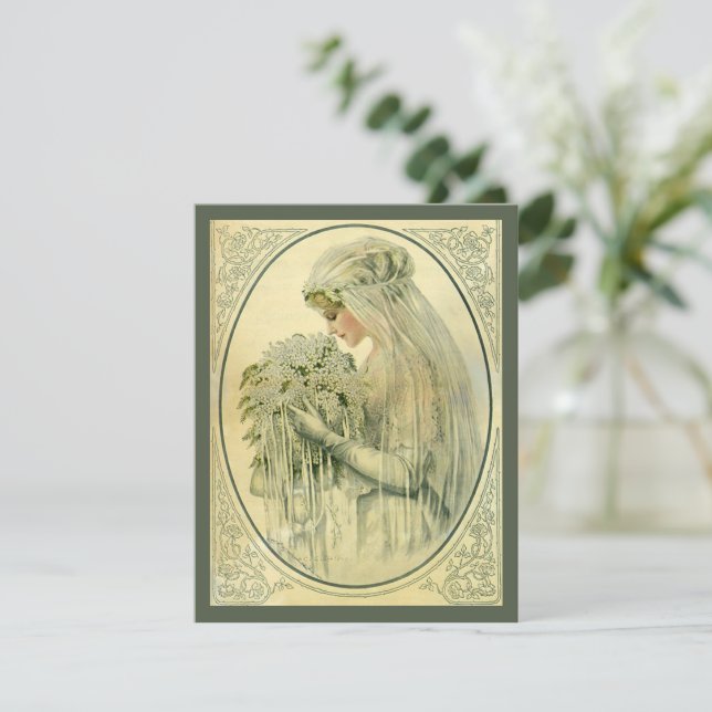 Vintage Wedding Bridal Portrait Einladung (Stehend Vorderseite)