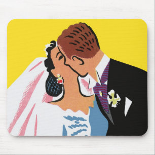 Vintage Wedding, Bride and Groom Newlyweds Küssen Mousepad