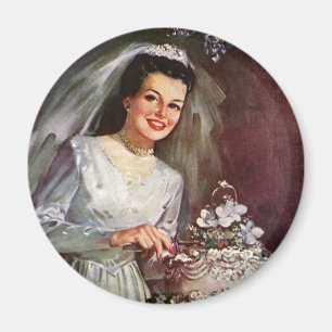Vintage Wedding, Bride Cutting die Hochzeitstorte Magnet