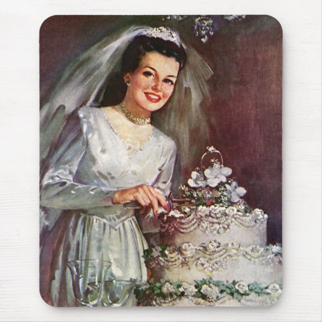 Vintage Wedding, Bride Cutting die Hochzeitstorte Mousepad (Vorne)