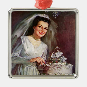 Vintage Wedding, Bride Cutting die Hochzeitstorte Ornament Aus Metall