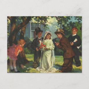 Vintage Wedding, Bride Groom Kids Save the Date Ankündigungspostkarte