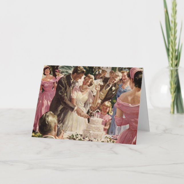 Vintage Wedding Bride Groom Neugierige Cut Cake Karte (Vorderseite)