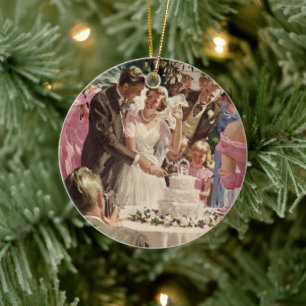 Vintage Wedding Bride Groom Neugierige Cut Cake Keramikornament